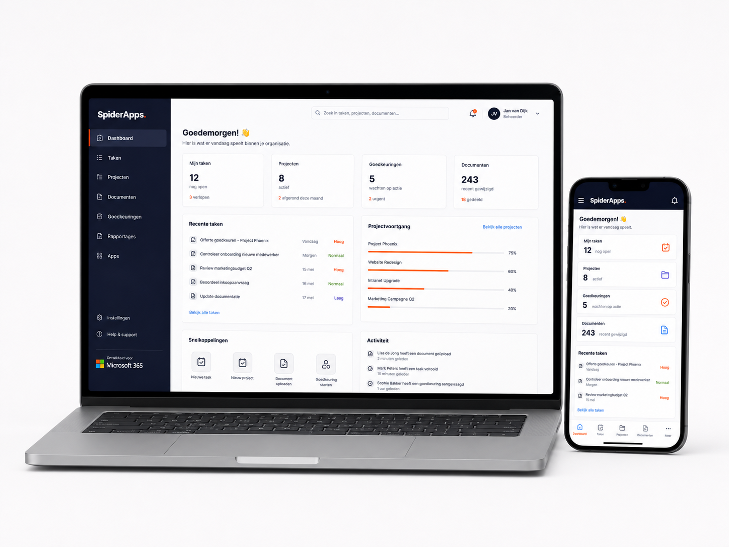 SpiderApps bedrijfssoftware op laptop en telefoon